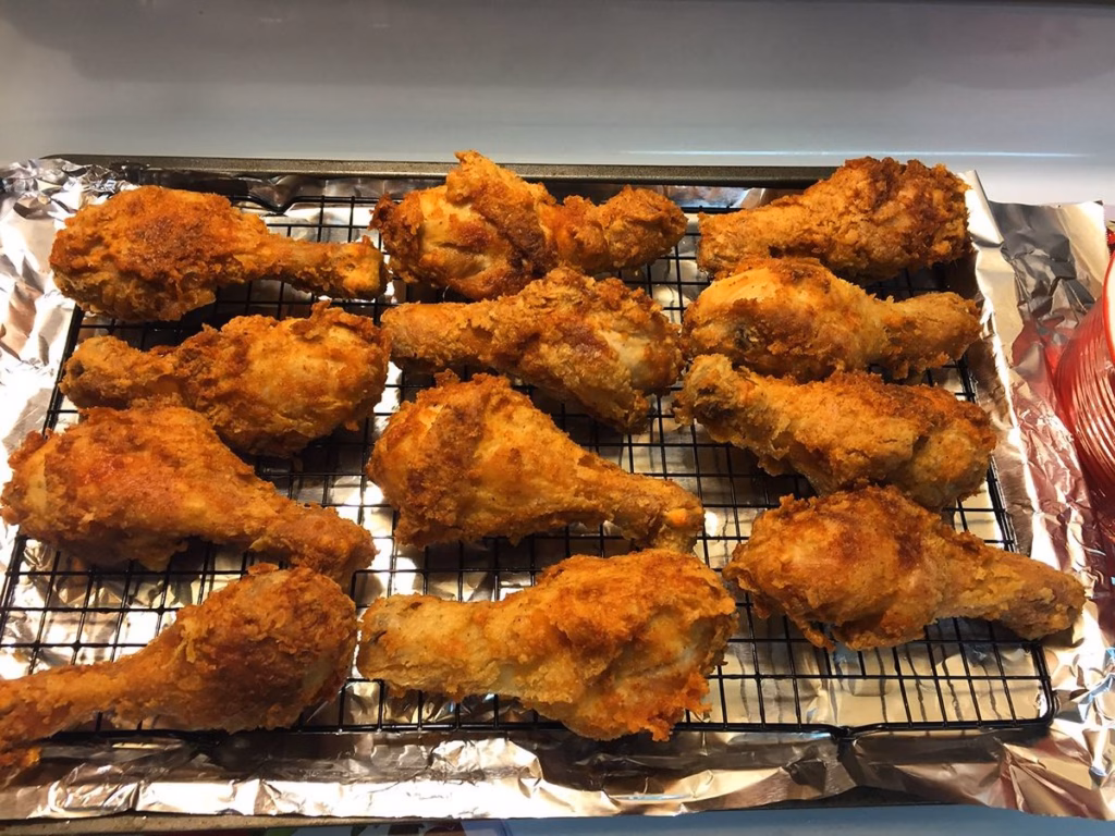 Trays of fresh fried chicken
